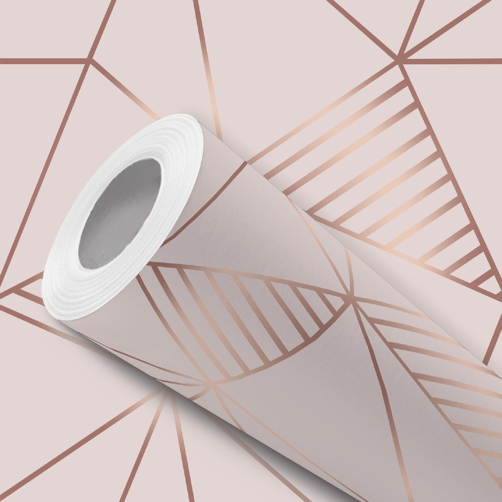 Papel de Parede Vinílico Adesivo Rosa Geométrico Rose Gold Fácil de Aplicar