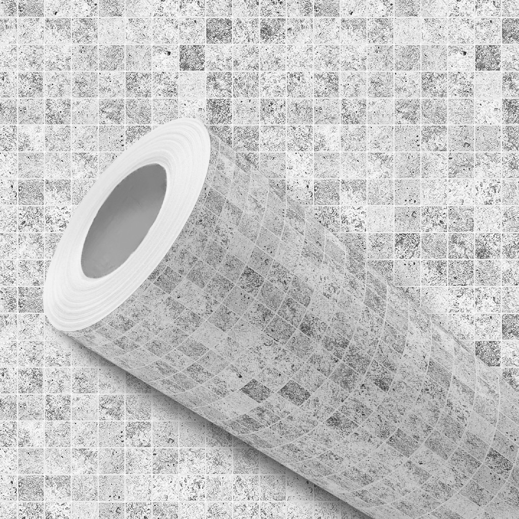 Papel de Parede Vinílico Adesivo Efeito Pastilha Cinza Claro Fácil de Aplicar