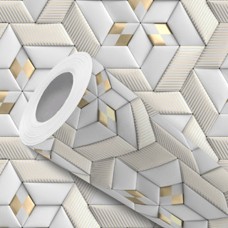 Papel de Parede Vinílico Resistente Geométrico Detalhe Dourado Fácil de Aplicar em Oferta na Shopee