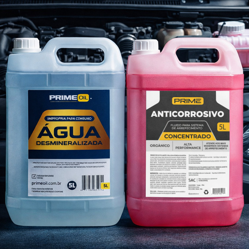 Kit Arrefecimento 10L Fluido Aditivo Radiador Concentrado Rosa + Água Desmineralizada Premium