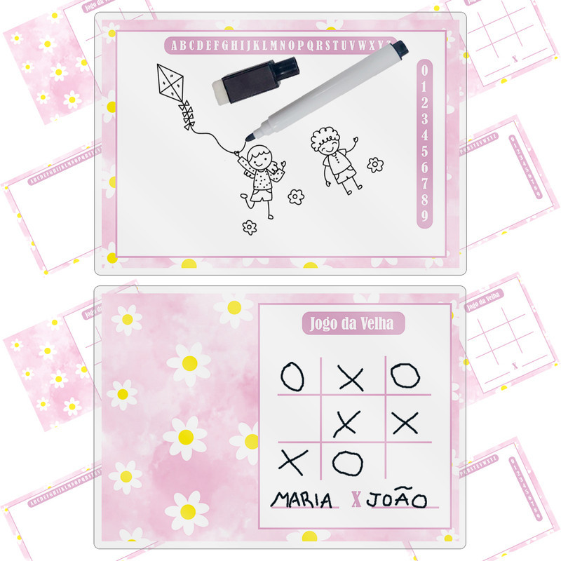 Kit 10 Lousa Mágica Tema Margaridas Lembrancinha Festa De Aniversario Caneta + Apagador