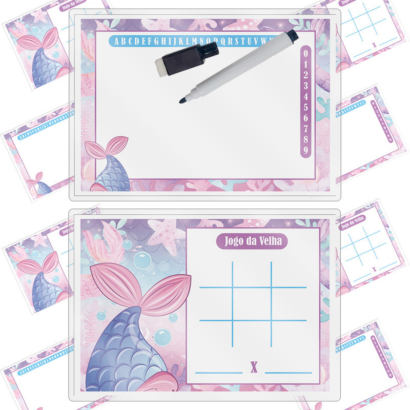 Kit 10 Lousa Mágica Tema Calda De Sereia Modelo 1 Lembrancinha Festa Aniversario Caneta + Apagador