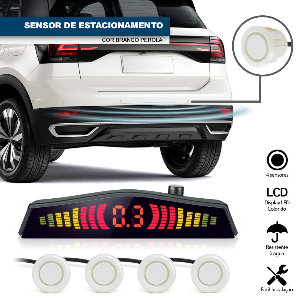 Sensor de Ré Branco Pérola Perolado Amarok 2011 2012 2013 2014 Estacionamento Display Medidor Distância