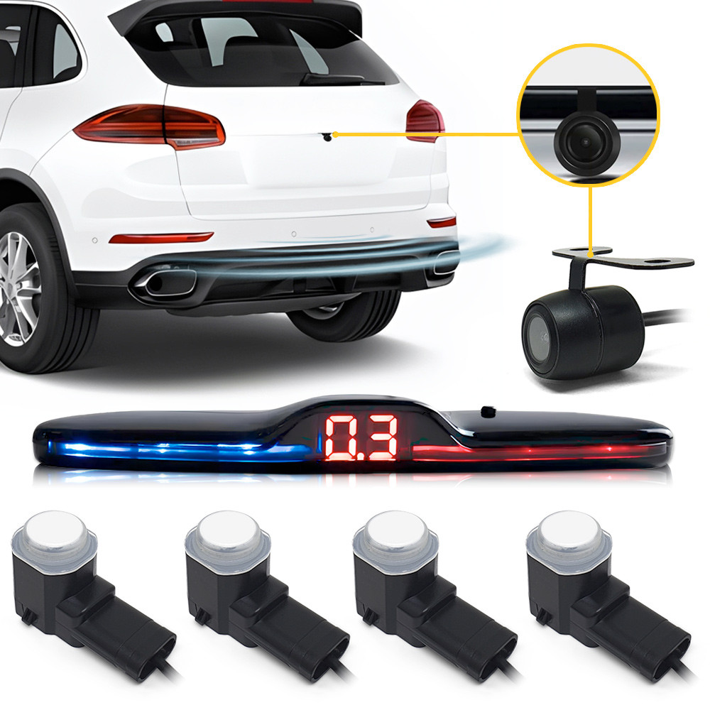 Kit Sensor de Ré OEM Branco + Câmera Ré Corolla 2013 2014 2015 2016 2017 Padrão Fábrica S/ Bordas Liso