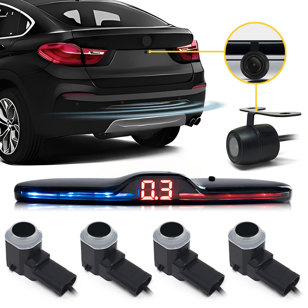 Kit Sensor de Ré OEM Preto + Câmera Ré Corolla 2013 2014 2015 2016 2017 Padrão Fábrica S/ Bordas Liso