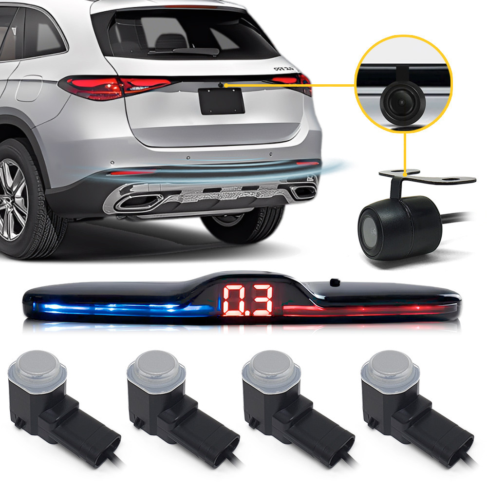Kit Sensor de Ré OEM Prata + Câmera Ré Corolla 2013 2014 2015 2016 2017 Padrão Fábrica S/ Bordas Liso
