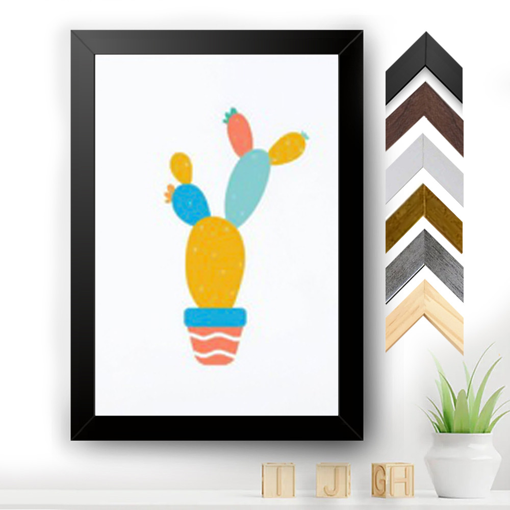 Quadro Decorativo Infantil Desenho Colorido de Cactos para Varanda A3 A4 moldura