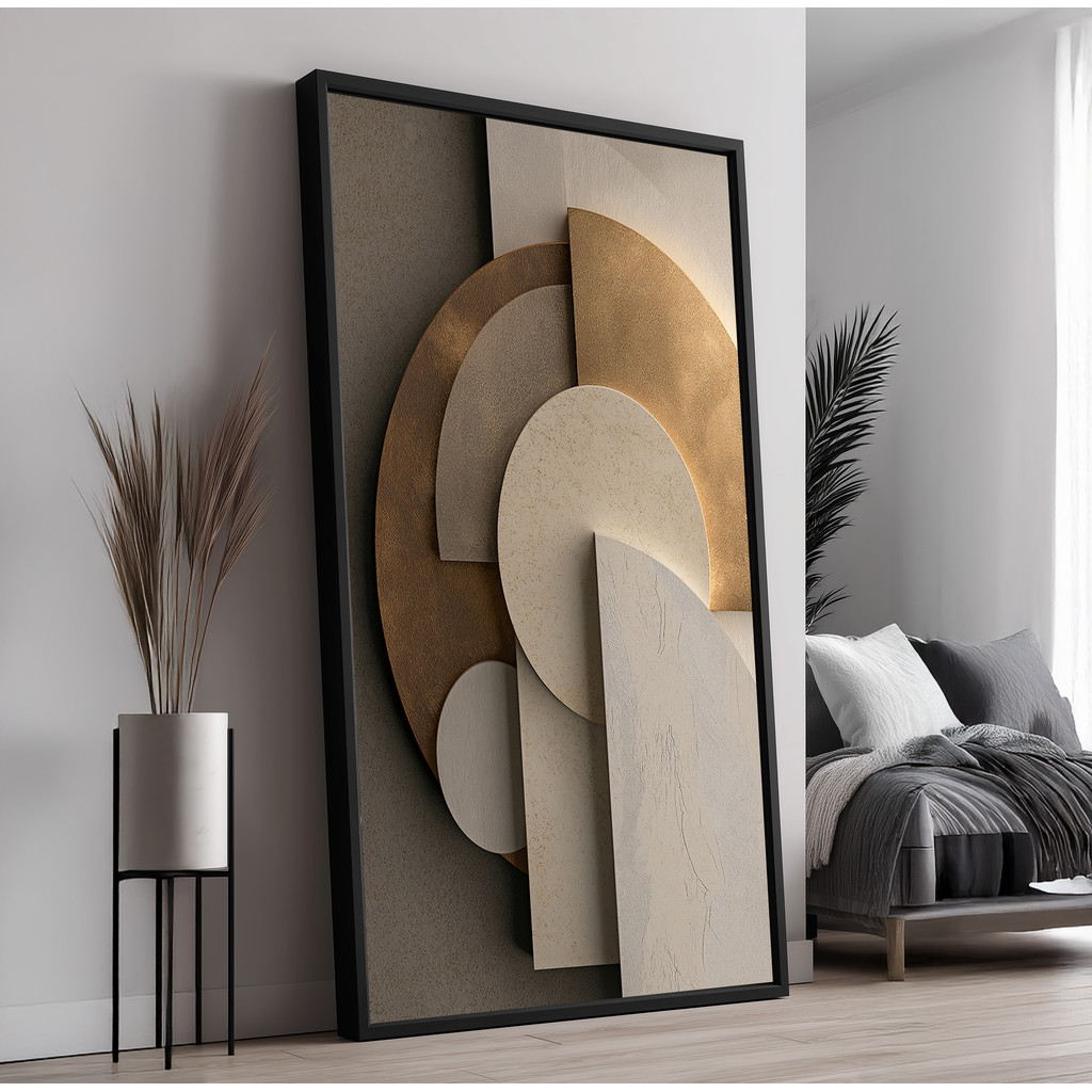Quadro com Moldura e Acrilico Cristal Vidro Geométrico Mármore para Sala, Quarto e Escritório