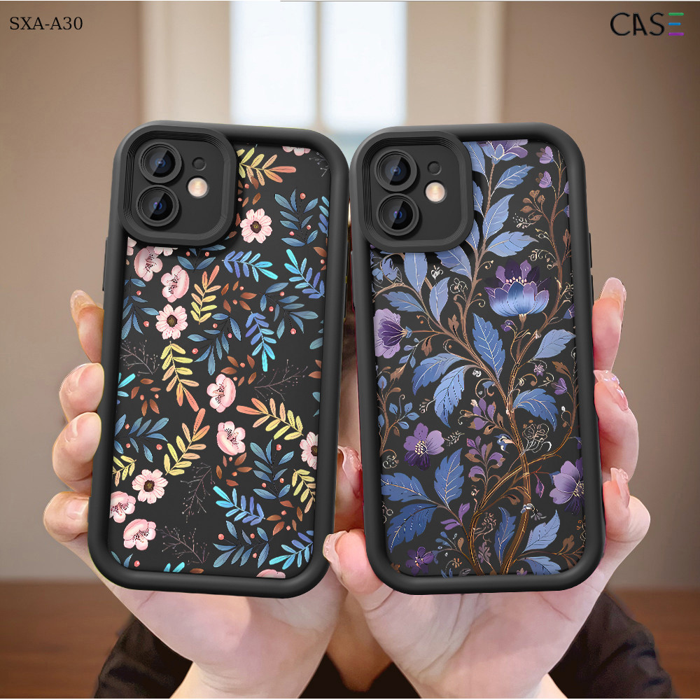 Capinha Flores Preto Para Samsung Galaxy A26 A30  A20 A20S A21S A22 A23 A25 A50 A30S 4G 5G Capa de Anti-queda TY6990