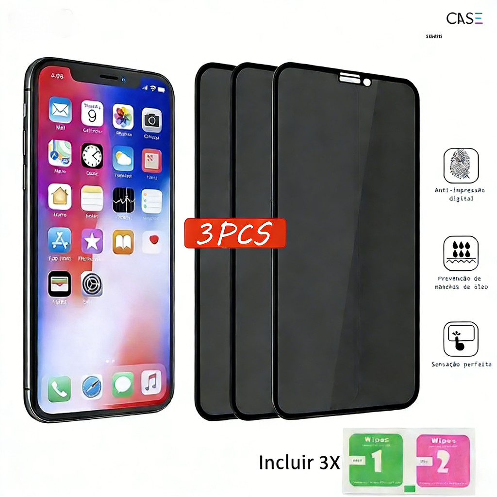 Kit 3 Película Cerâmica Privacidade Fosca Anti Espião 3D Para Samsung Galaxy A21S A24 A25 A26 A23 A22 A50 A30 4G 5G M001