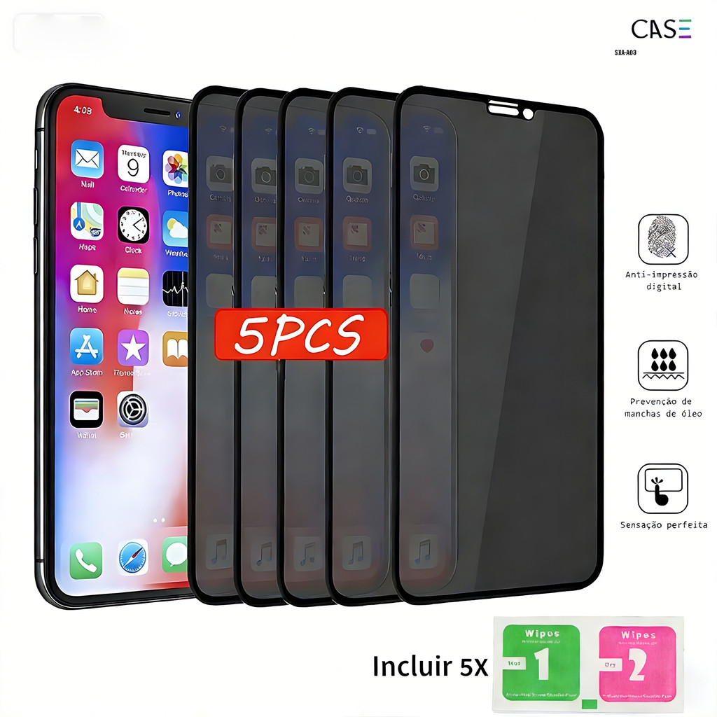 Kit 5 Película Cerâmica Privacidade Fosca 3D Para Samsung Galaxy A07 A06 A05 A03 A05S A04E A04S A03S 4G 5G M001
