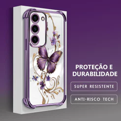 Capinha de Silicone Anti Queda Impresso Borboleta Proteção da Lente Para Samsung Galaxy S23 5G Capa de Celular FS0862