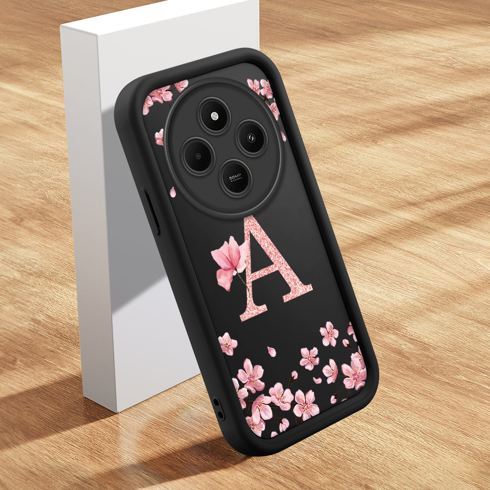 Capinha Letra Personalizada Para Xiaomi Redmi 14C Poco C75 A4 5G Capa De Celular Macia Silicone Protetora Preta Case DZ