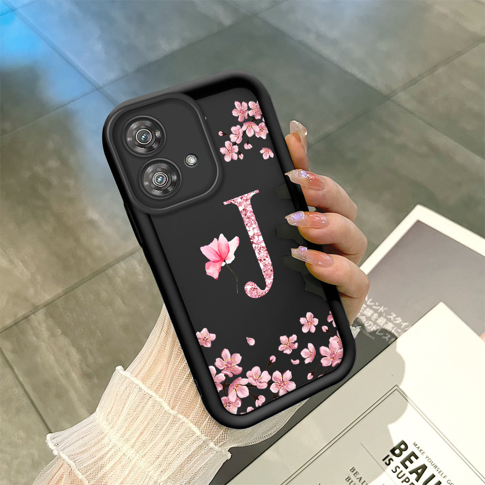 Capinha Flor Para Motorola Moto Edge 40 Neo 5G Capa Com Letra Personalizada Macia Silicone Proteção Case