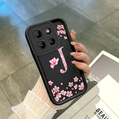 Capinha Flor Para Motorola Moto G15 Capa Com Letra Personalizada Macia Silicone Proteção Case