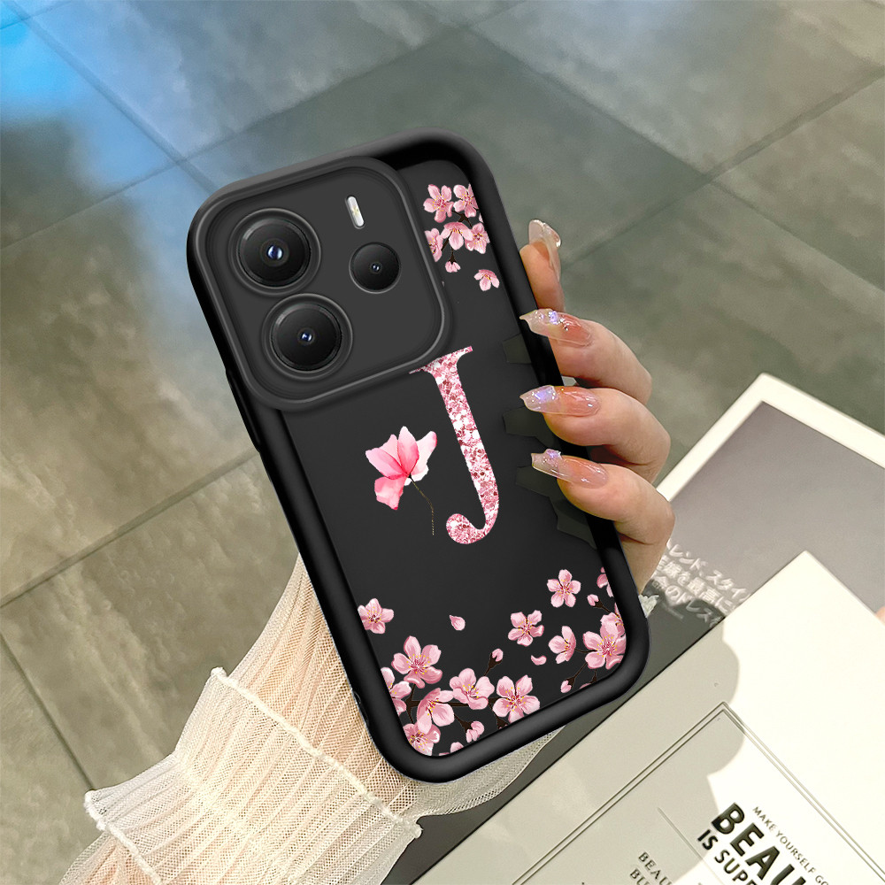 Capinha Flor Para Xiaomi Redmi Note 14 5G Capa Com Letra Personalizada Macia Sil