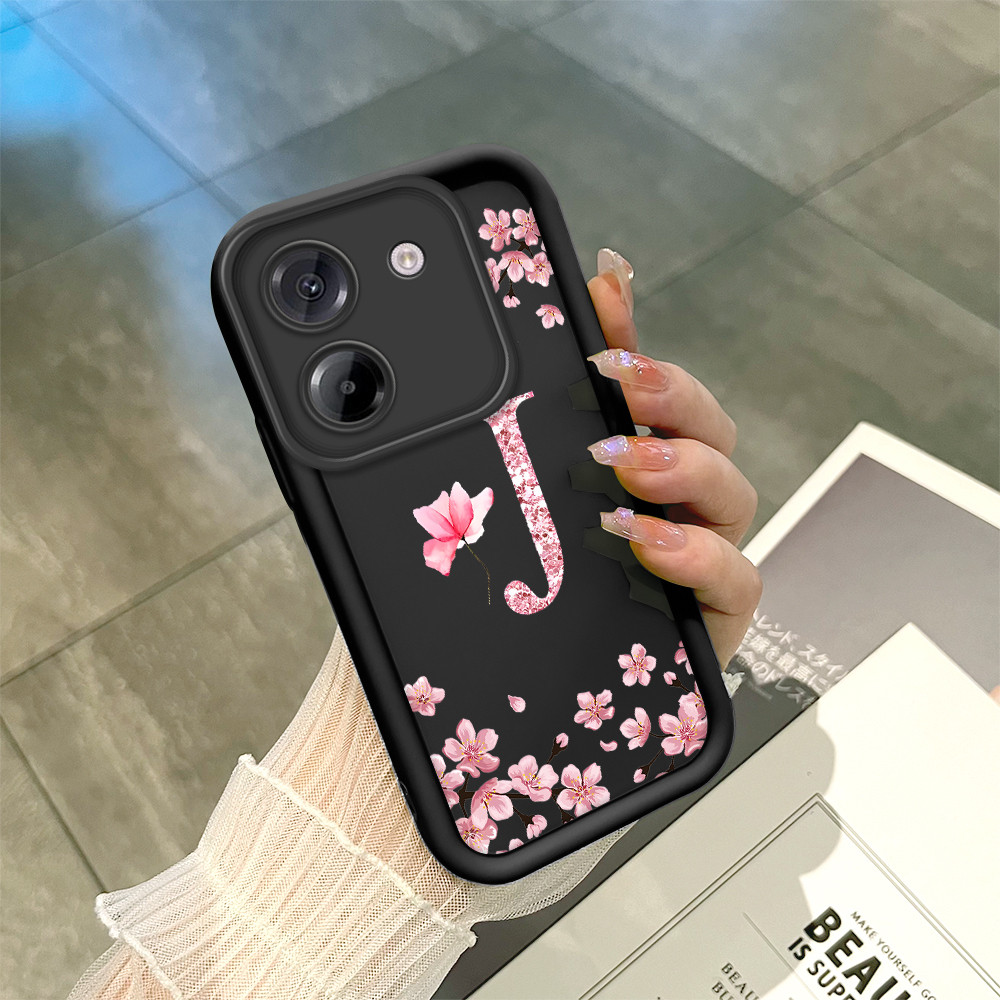 Capinha Flor Para Xiaomi Poco M7 Pro 5G Capa Com Letra Personalizada Macia Silicone Proteção Case