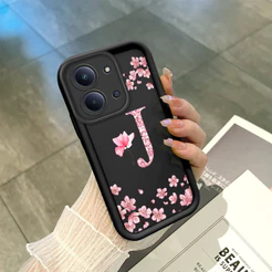 Capinha Flor Para Xiaomi Redmi 15C 4G Capa Com Letra Personalizada Macia Silicone Proteção Case