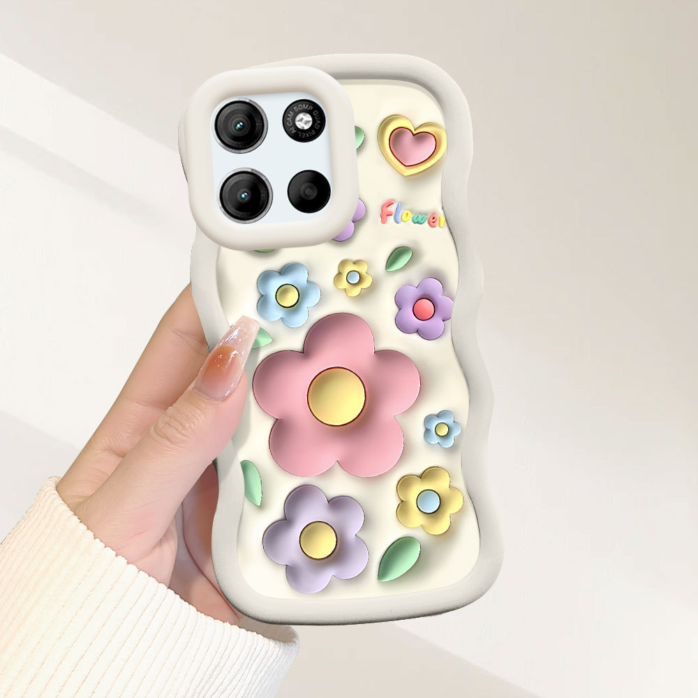Capinha Flor Para Motorola Moto G15 G17 Capa De Silicone Macia Estilo Simples Macaron Case 0378