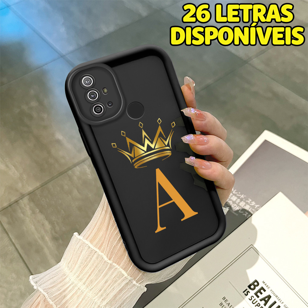 Capinha de Soft Silicone Preta Para Motorola Moto G20 G30 G10 com 26 Letras Disponíveis Capa de Celular TY7370