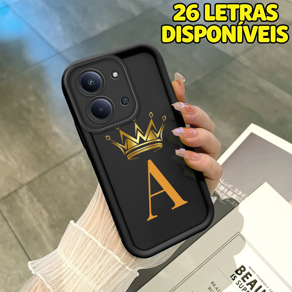 Capinha de Soft Silicone Preta Para Xiaomi Redmi 15C 4G com 26 Letras Disponíveis Capa de Celular TY7370 em Oferta na Shopee