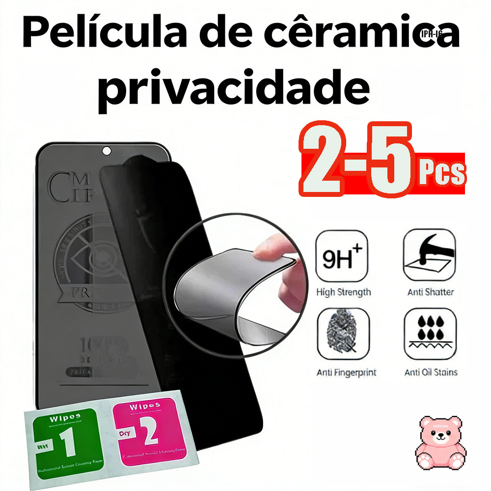 Kit Película Cerâmica Para iPhone 16 16E 15 14 13 12 11 X XS XR 7 8 6 6S SE Pro Max Plus Películas Privacidade Macia 3D em Oferta na Shopee