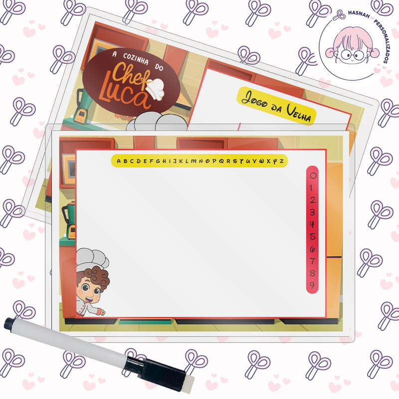 Kit 25 Lousa Mágica + Caneta Com Apagador Tema Cozinha Do Chefe Luca Festa Infantil Lembrancinha