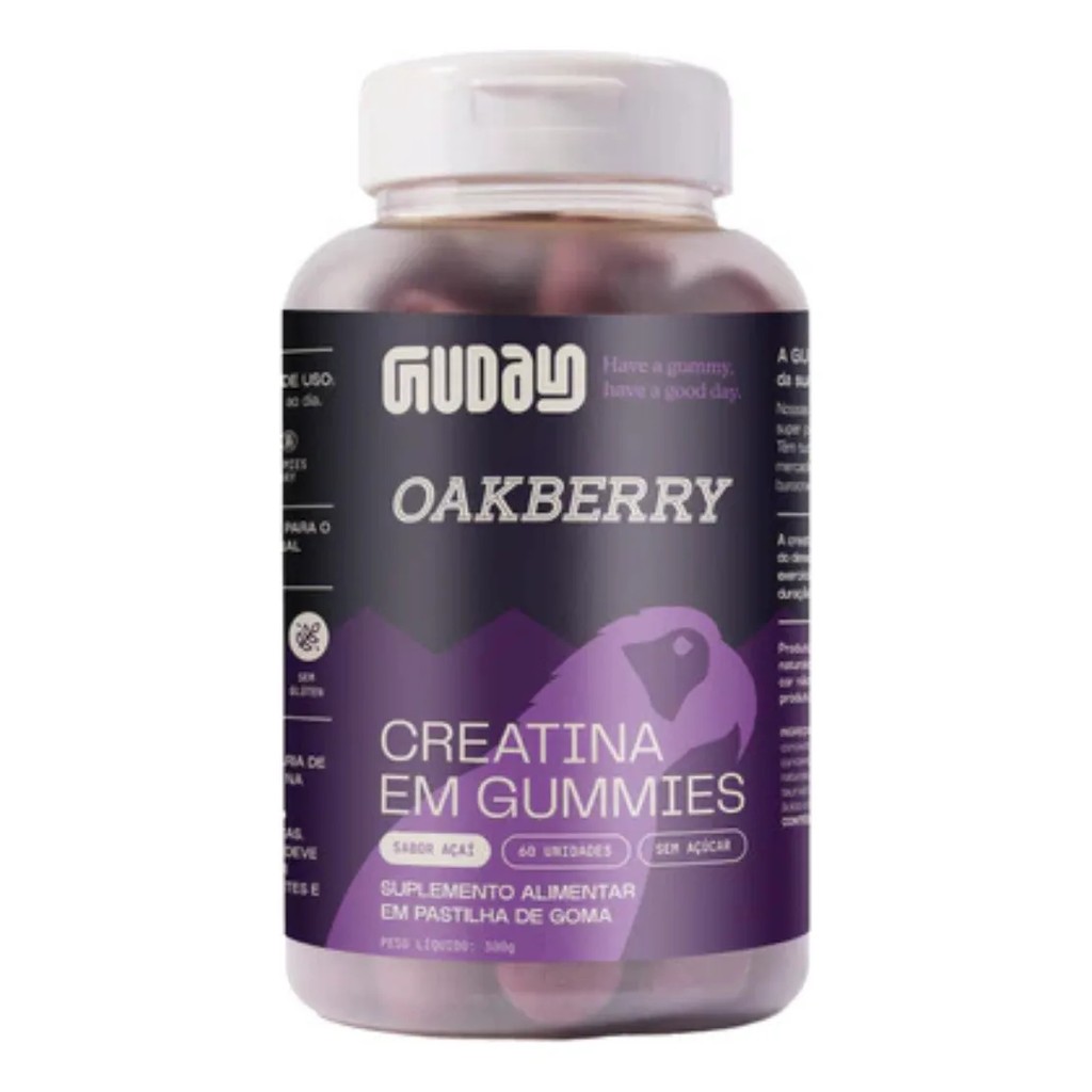 Guday Creatina Mastigável – Frasco com 60 Unidades – Sabor Açaí Oakberry, Sem Lactose e Sem Glúten