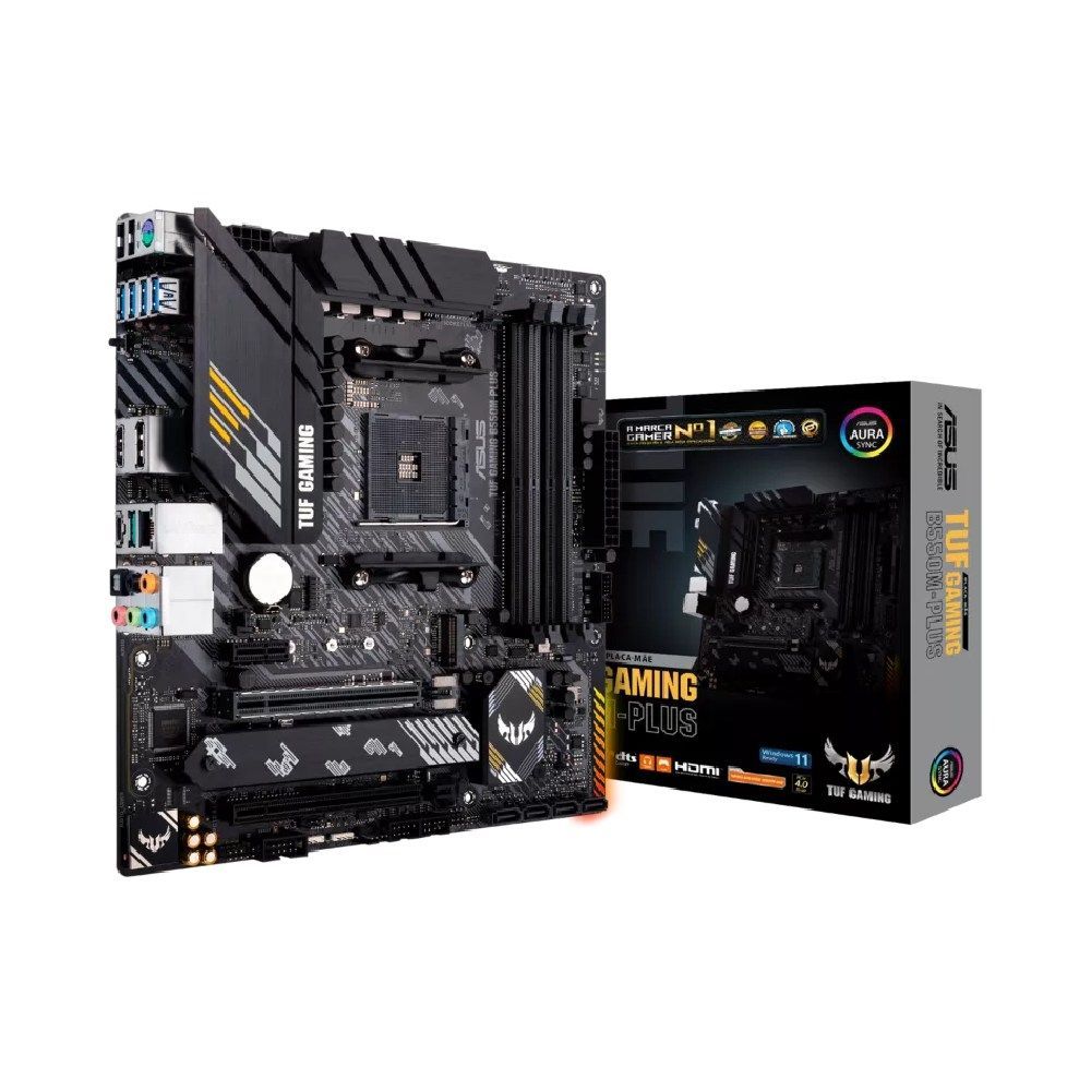 Placa Mãe Asus TUF GAMING B550M-PLUS AM4 mATX DDR4 HDMI DisplayPort M.2 USB 3.2 RGB 90MB14A0-C1BAY0
