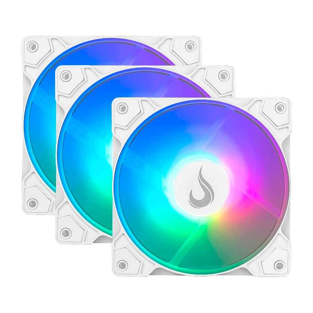 Kit 3 Fans Gamer Rise Mode X Led Rainbow White 120mm 1200RPM - RM-XLD-02-RBW