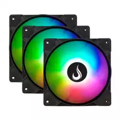 Kit 3 Fans Gamer Rise Mode X Led Rainbow Black 120mm 1200 RPM - RM-XLD-01-RBW