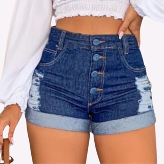Short Jeans Feminino Cintura Alta Soft Jeans Amaciado com Barra Dobrada Caju Family Confortável e Macio Peça Versátil