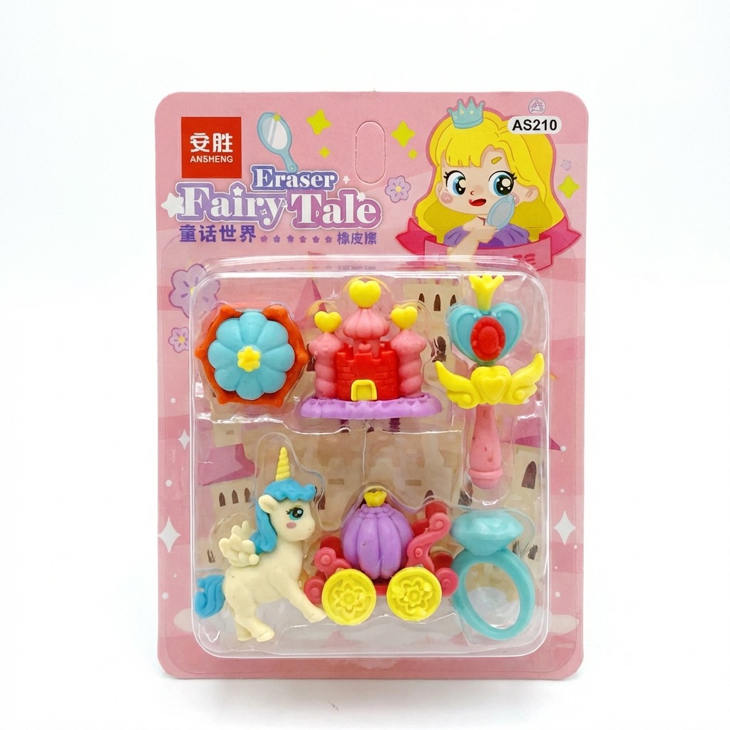 Kit Borracha Escolar Infantil 3D Conto De Fadas Unicórnio Castelo Brinquedo De Montar Lembrancinha Para Meninas