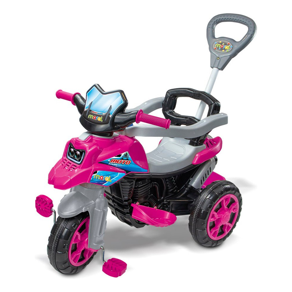 Triciclo Moto Trail De Passeio Infantil Com Empurrador Maral Rosa