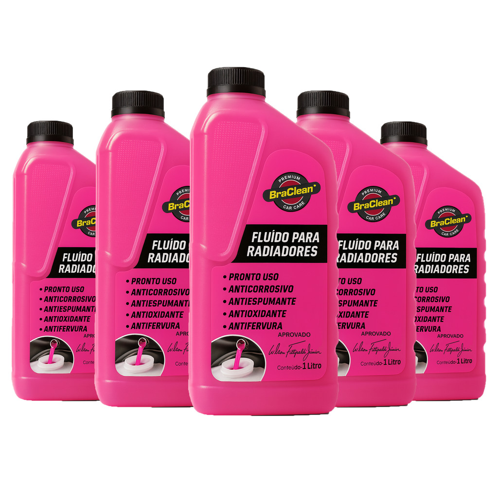 Melhor Kit 5 Fluido Radiador Pronto Uso 1 litro Rosa estabilidade térmica do sistema BraClean