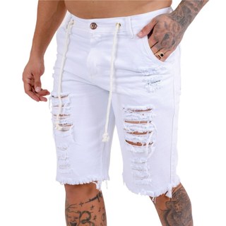 Bermuda Masculina Jeans Branca Destroyed 100% Algodão Premium Casual Confortável Moda Masculina Caju Family