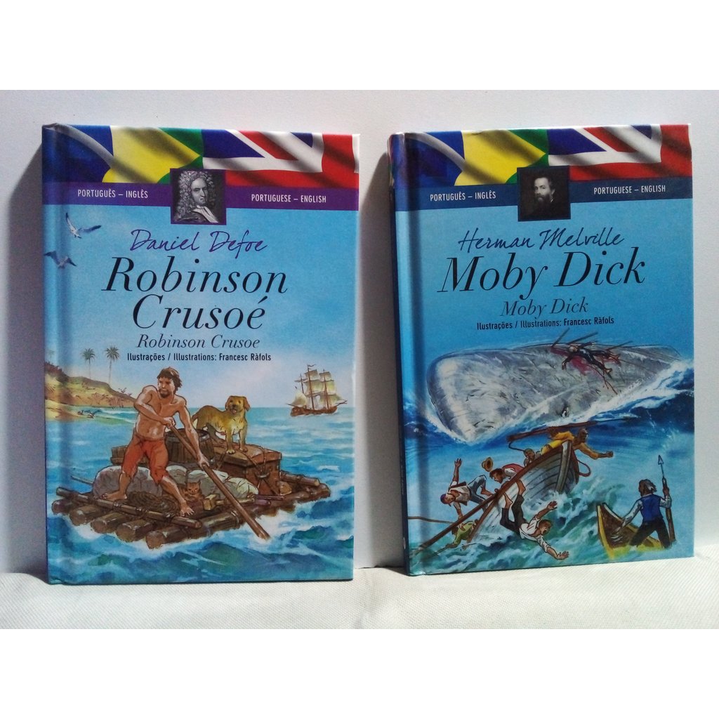 Lote 2 Livros Col. Clássicos Bilíngues - Robinson Crusoé + Moby Dick - Ed. Ciranda Cultural - F26