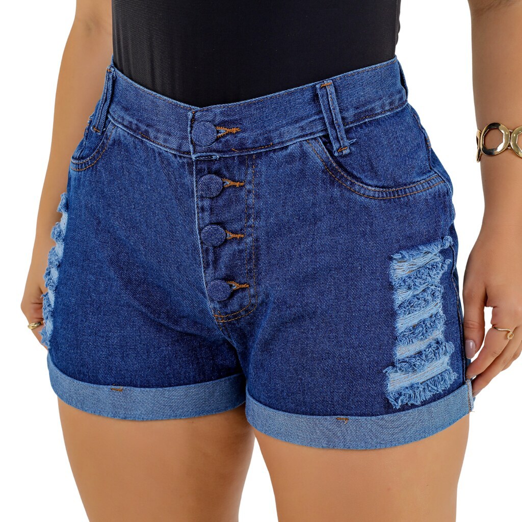 Short Jeans Feminino Caju Family Cintura Alta Soft Sky Modelagem Premium