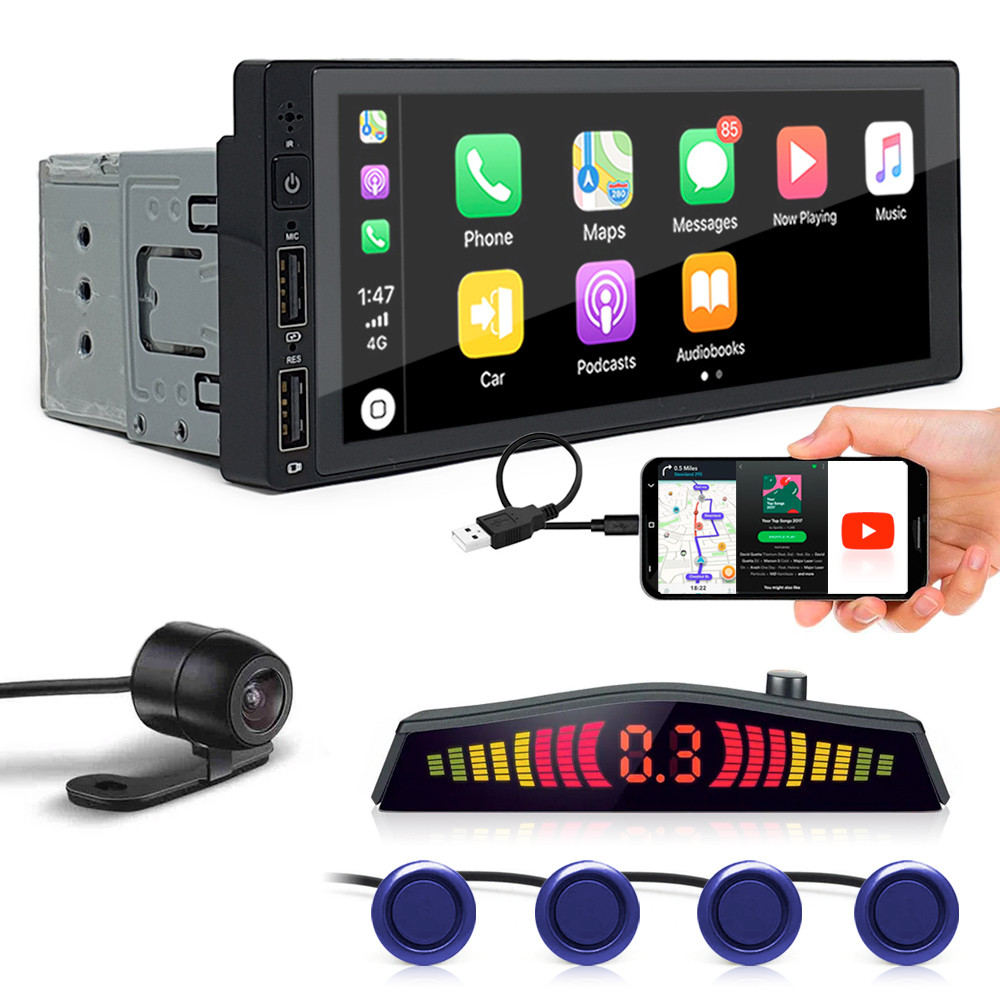 Kit Multimídia 1 Din + Câmera Ré + Sensor Ré Azul Novo Uno 2011 2012 2013 2014 Espelhamento Android Auto