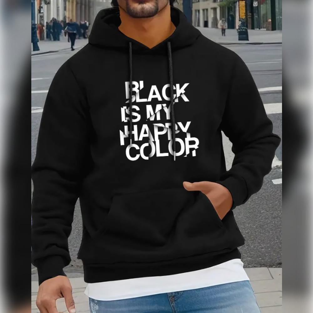 Camisola com Capuz Masculina com Estampa de Letras, Cordão e Bolso Canguru, Confortável e CREF-4851
