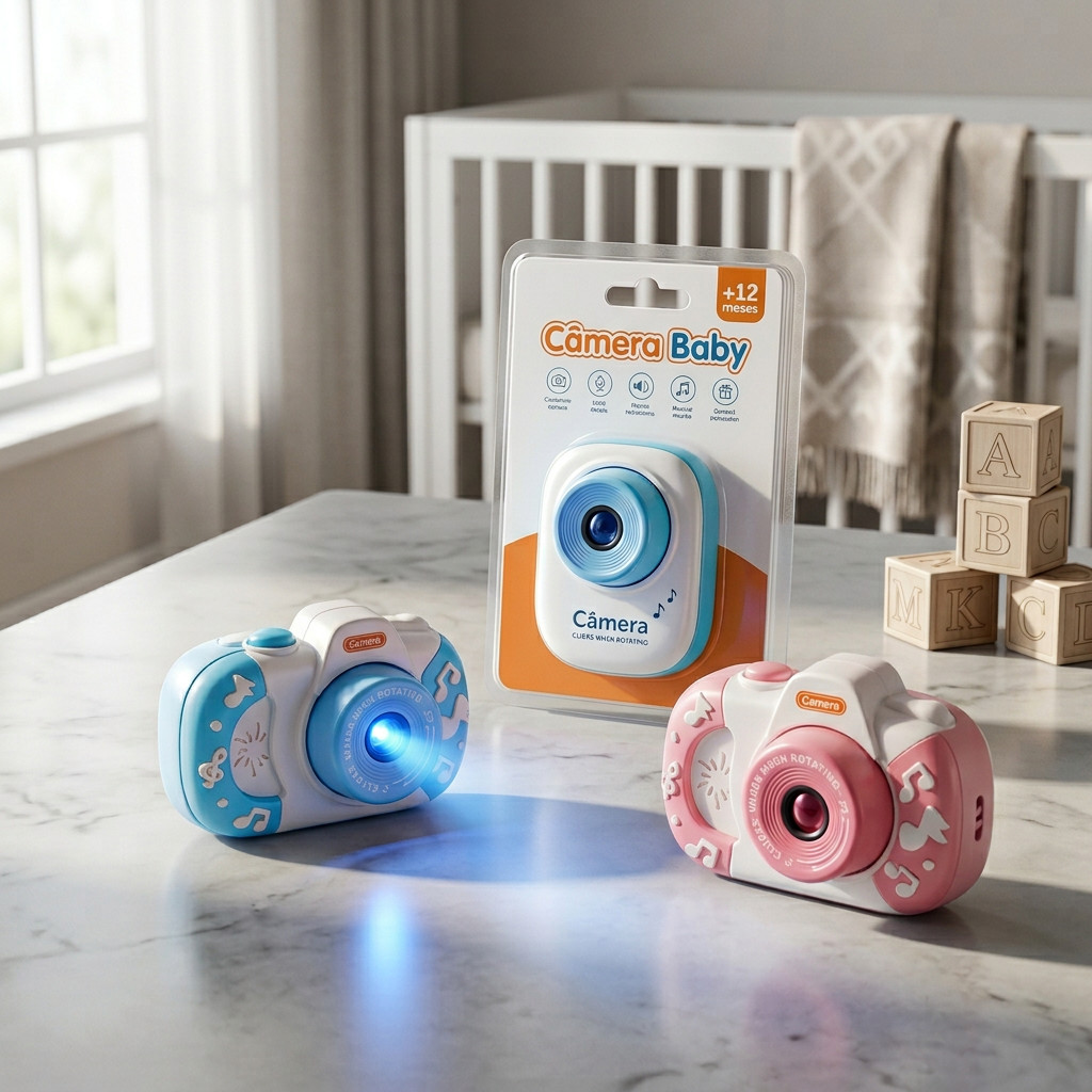 Câmera Baby com Luz e Som 8x12cm para Bebês e Crianças