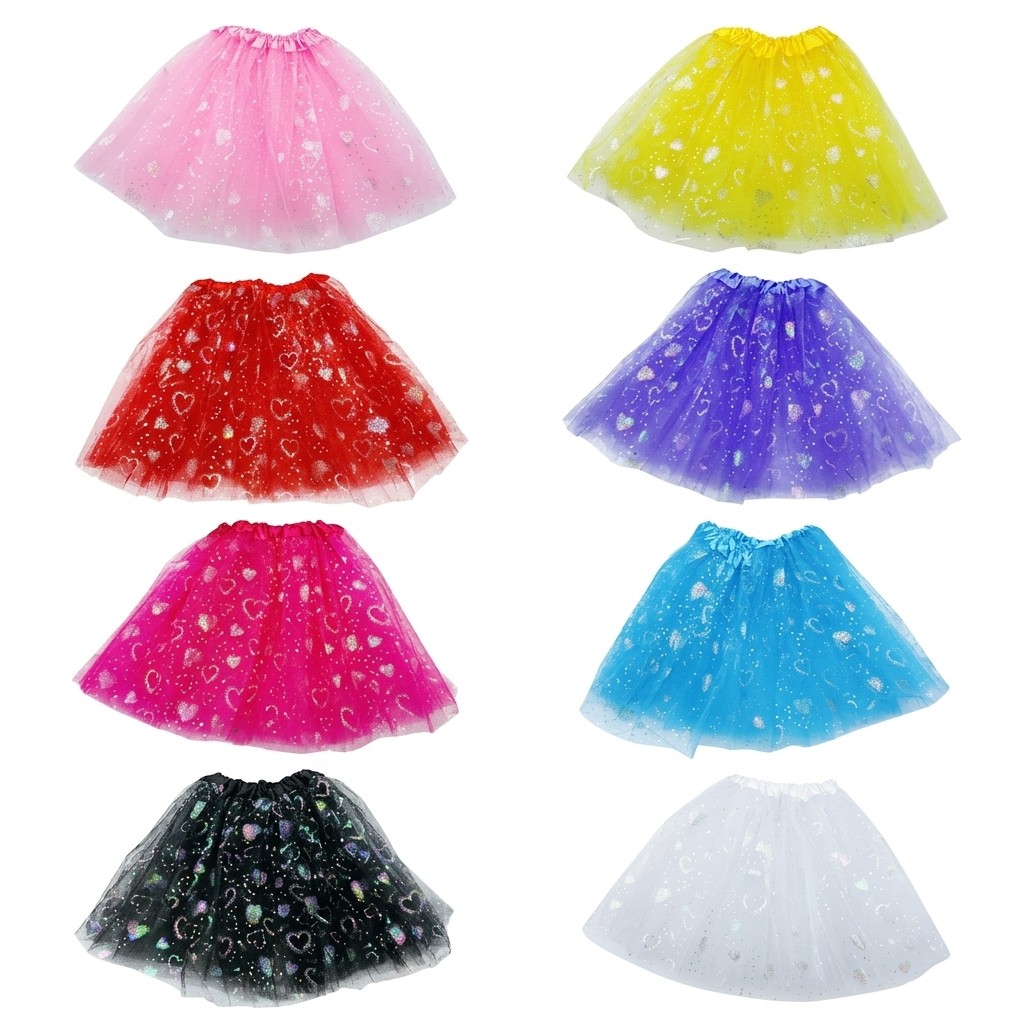 Saia Tutu Infantil 30cm De Tule Com Lantejoulas De Coração Fantasia Festa Carnaval Balé