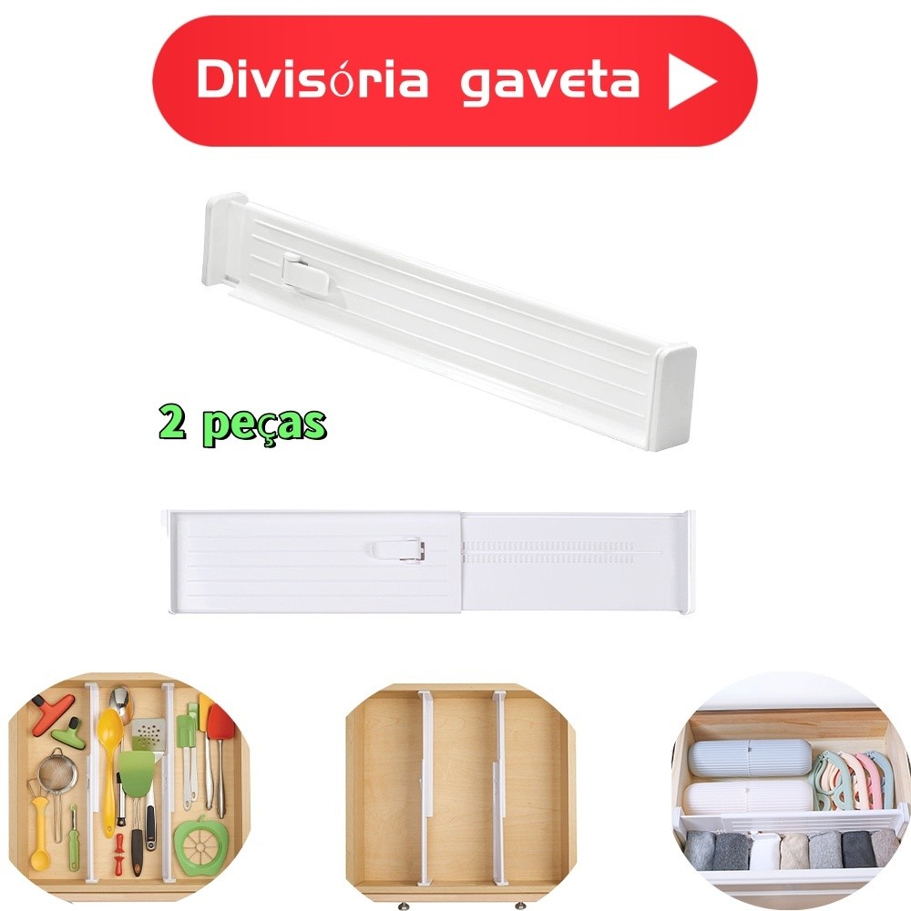 Divisor de gaveta de 2 peças atualizado 27-45 cm, adaptação livremente retrátil para várias gavetas