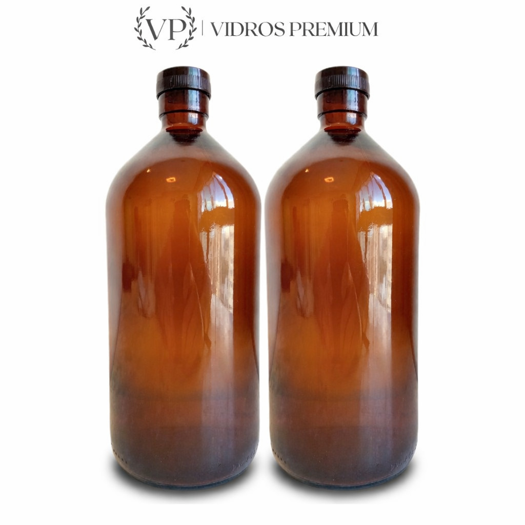Kit 2 Growler Garrafa Vidro 1 Litro Âmbar Tampa E Batoque Vedação Segura Durável