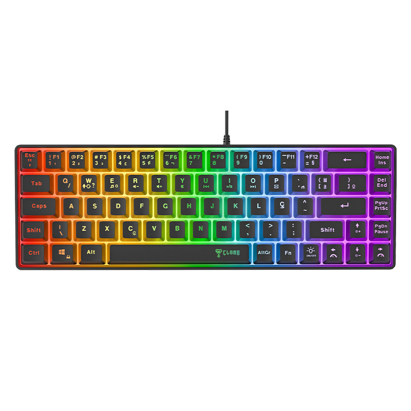 Teclado Gamer 65% Clanm Axell Membrana Backlight LED Rainbow ABNT2 USB Anti-Ghosting Multimidia Preto