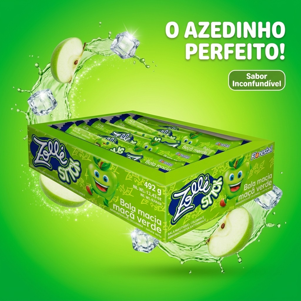 Bala Maçã Verde Azedinha BALA ZOLLE MAÇÃ VERDE caixa com 40 un Bala cítrica