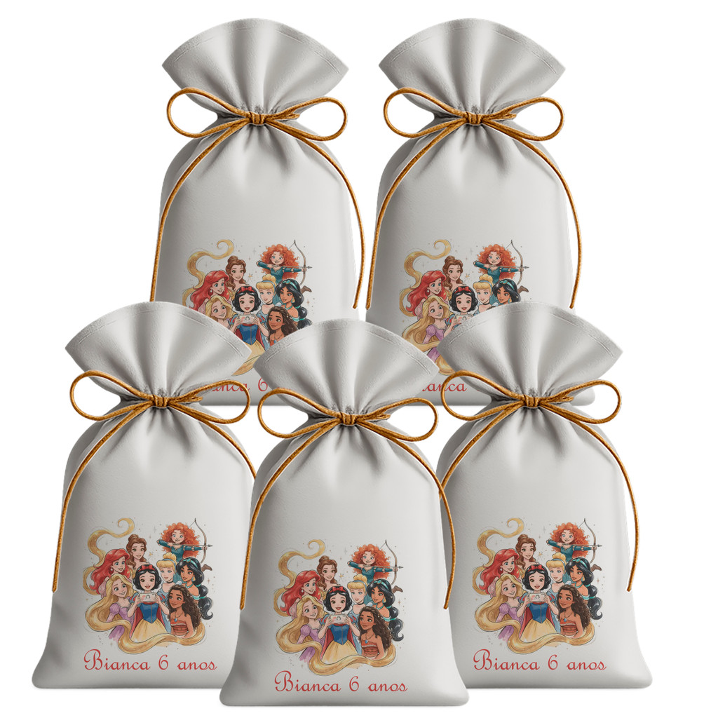 Kit 30 Saquinhos Sacolinhas Lembrancinha Festa Aniversário Tecido Personalizado Princesas Disney Desenho