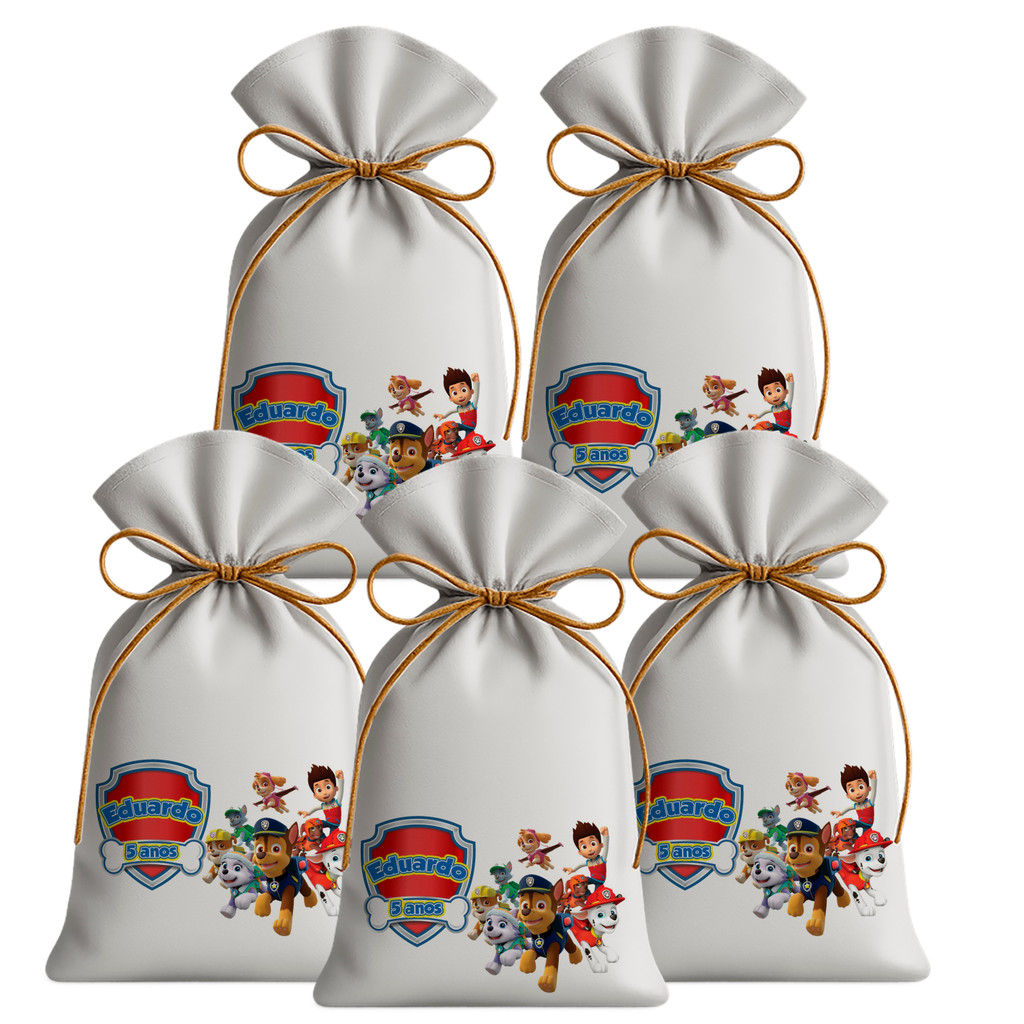 Kit 20 Saquinhos Sacolinhas Lembrancinha Festa Aniversário Tecido Personalizado Patrulha canina menino