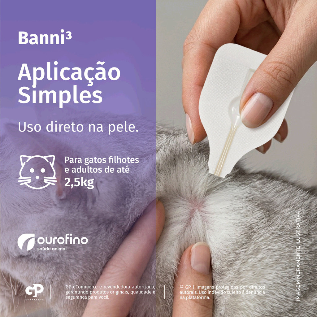 Banni 3 Antipulgas 3 Flaconetes Contra Sarnas e Vermífugo 0,9ml para Gatos de 2,6kg até 7,5kg Ourofino — imagem 2 de 2