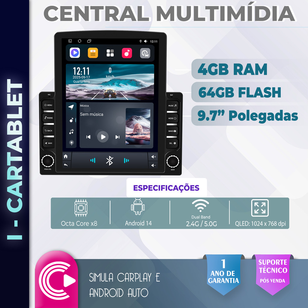 Multimídia Tesla Citroen C3 2022 Acima 4+64gb Octacore 9.7p Black Piano Sem Rádio Original Carplay — imagem 2 de 2